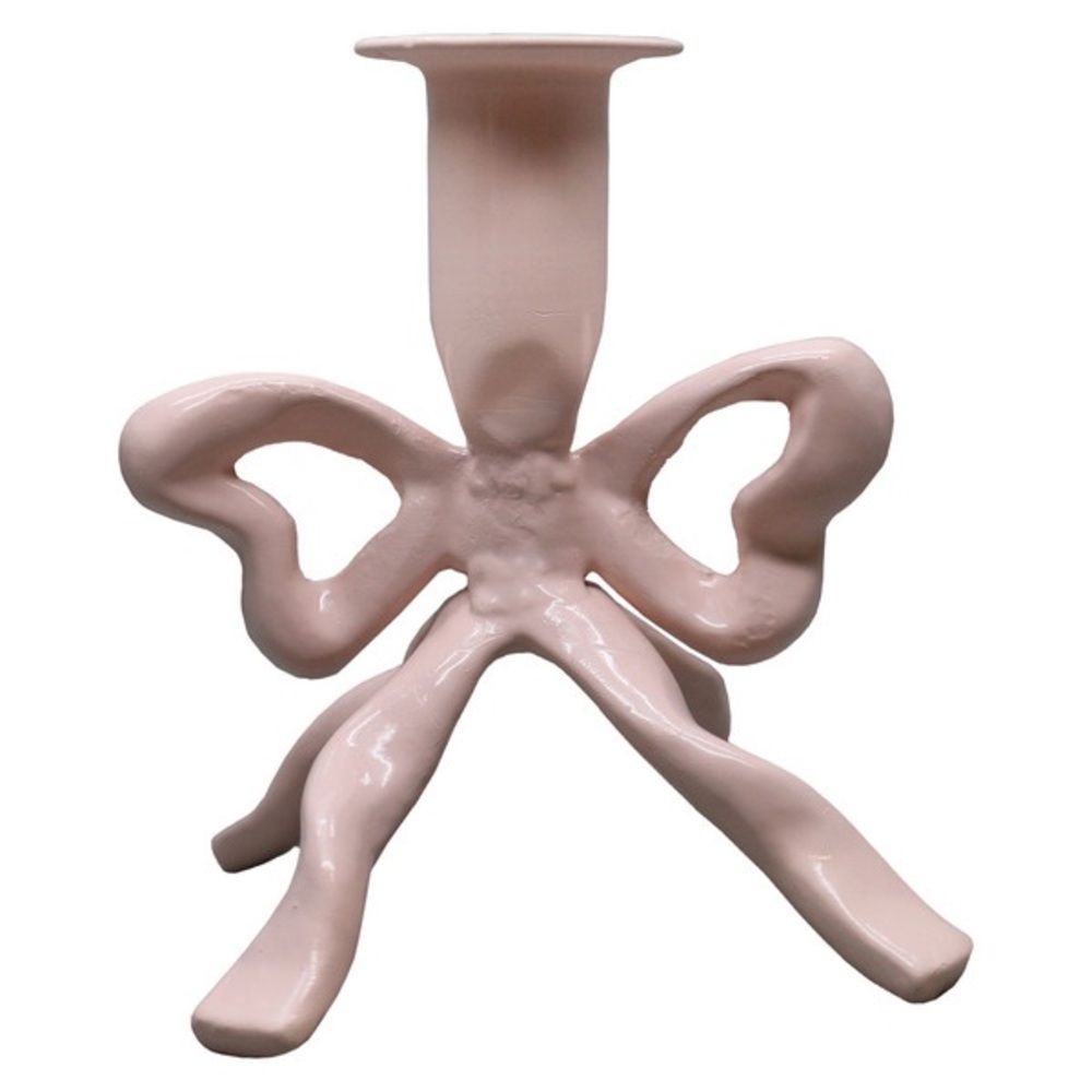 Elegant Pink Bow Taper Candleholder